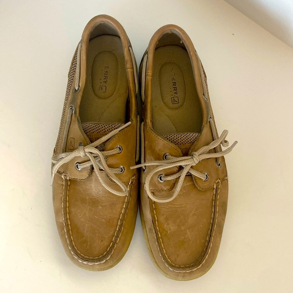 SPERRY TOP SIDER WOMEN'S 9774829 INTREPID BEIGE LEATHER BOAT SHOES SZ 8M
